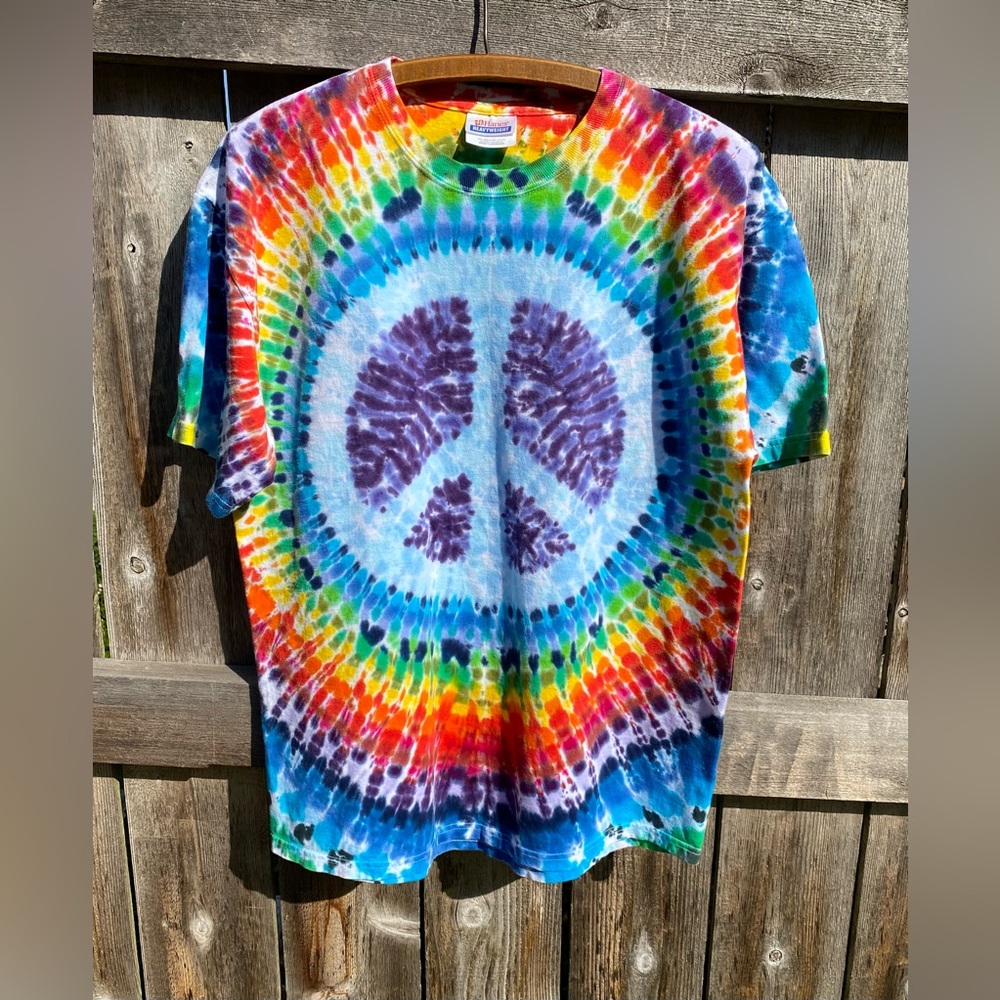 Custom Peace Sign Unisex Tie Dye T Shirt- Size Large